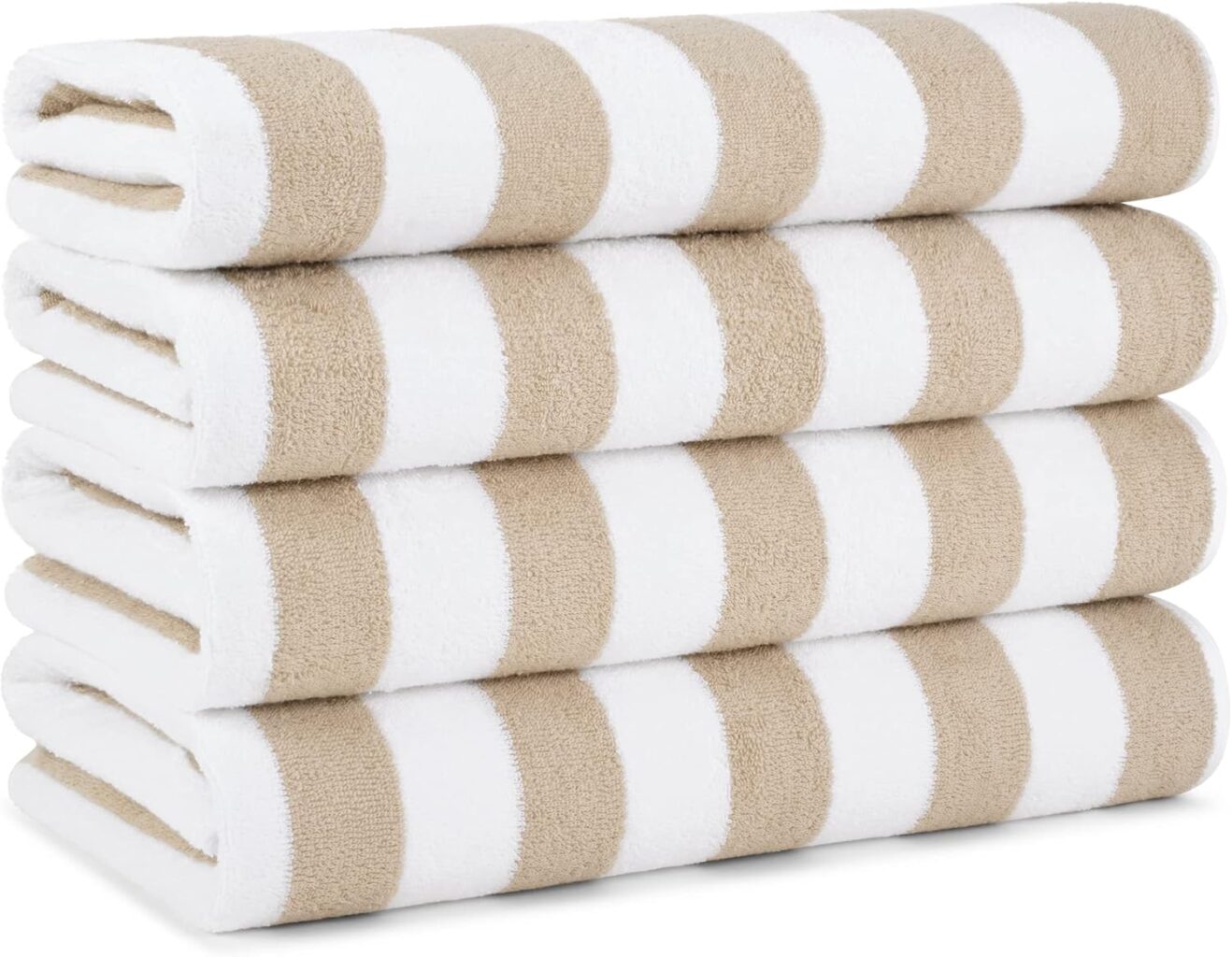 Arkwright California Cabana Stripe Beach Towel – Pack of 4, Large Soft Quick Dry 100% Cotton Terry Towels Set for Pool, Swim, and Hot Tub, Oversized 30 x 70 in, Beige