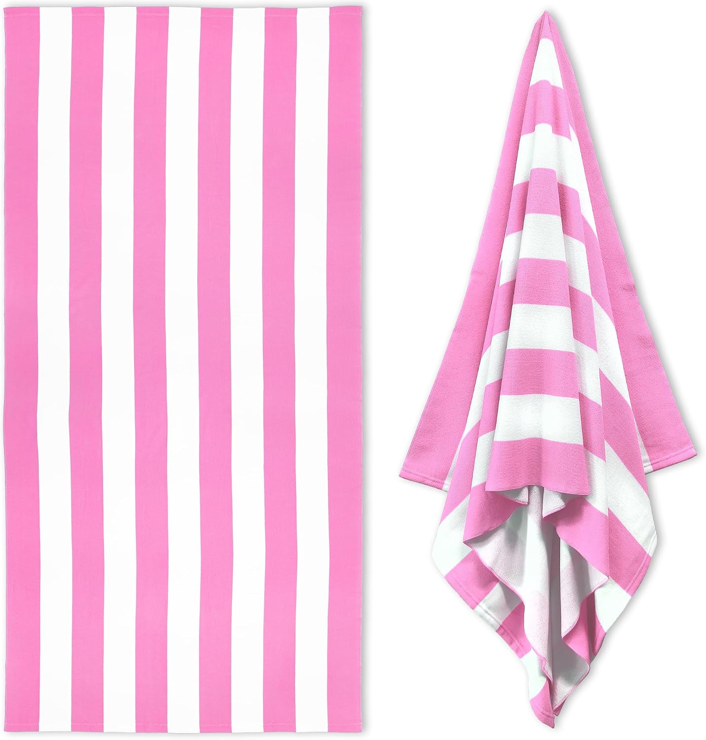 HENBAY Large Oversized Beach Towel – 35 x 70 Inch Microfiber Pool Towel, Pink Striped Quick Dry Cabana Swim Towel